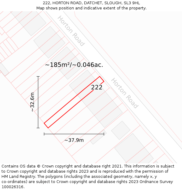 222, HORTON ROAD, DATCHET, SLOUGH, SL3 9HL: Plot and title map
