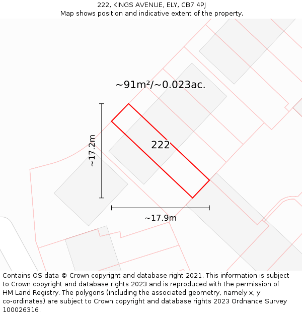 222, KINGS AVENUE, ELY, CB7 4PJ: Plot and title map