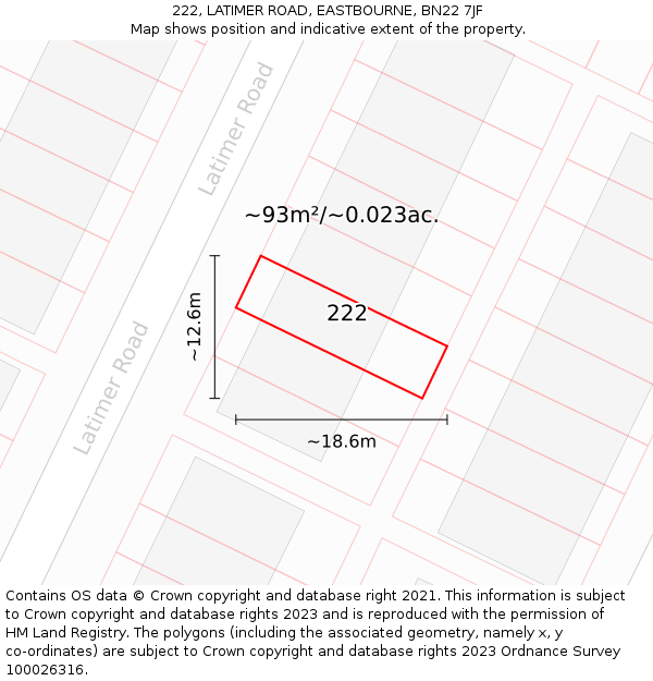 222, LATIMER ROAD, EASTBOURNE, BN22 7JF: Plot and title map