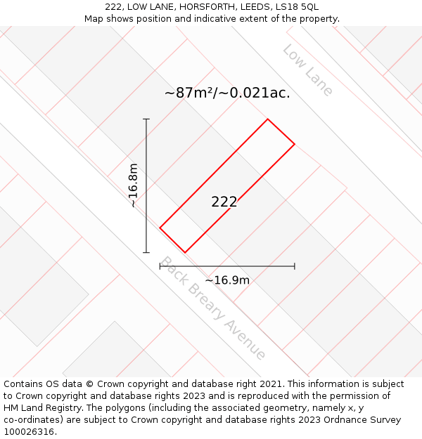 222, LOW LANE, HORSFORTH, LEEDS, LS18 5QL: Plot and title map