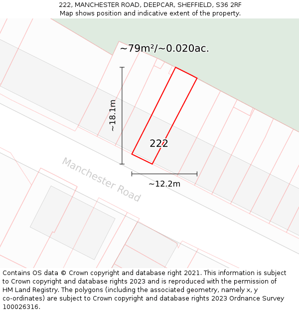 222, MANCHESTER ROAD, DEEPCAR, SHEFFIELD, S36 2RF: Plot and title map