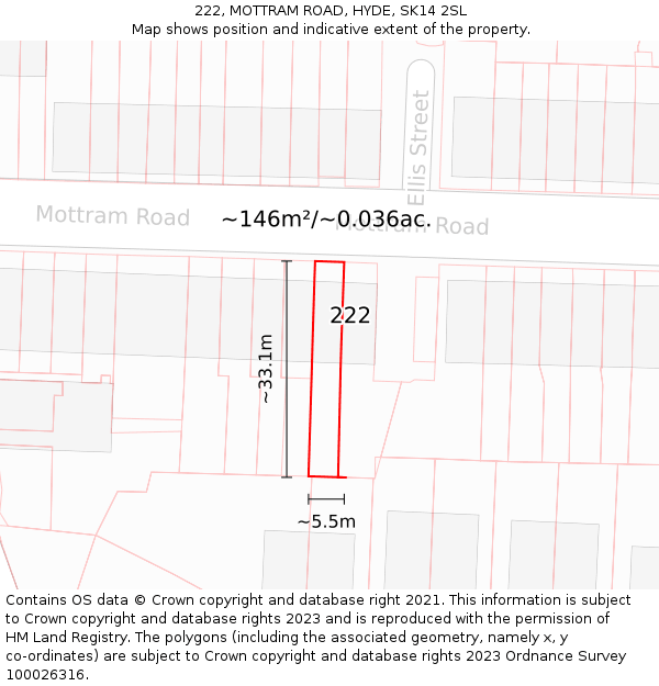 222, MOTTRAM ROAD, HYDE, SK14 2SL: Plot and title map