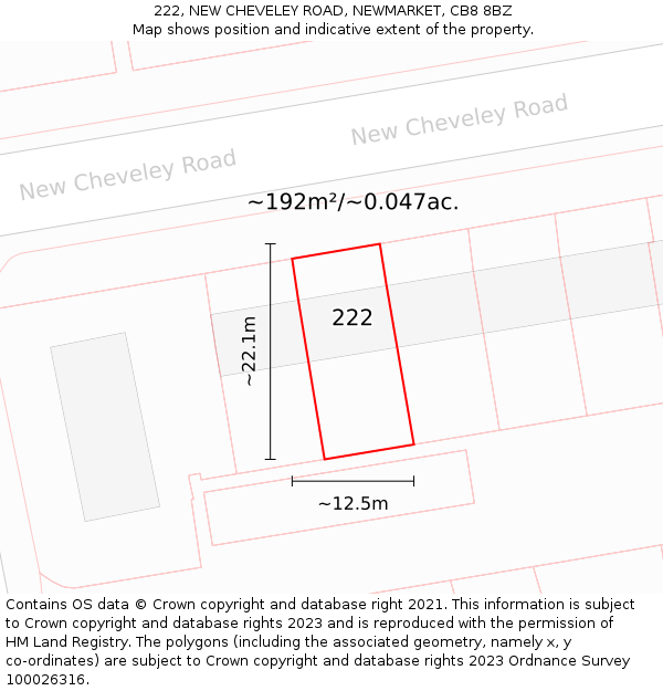 222, NEW CHEVELEY ROAD, NEWMARKET, CB8 8BZ: Plot and title map