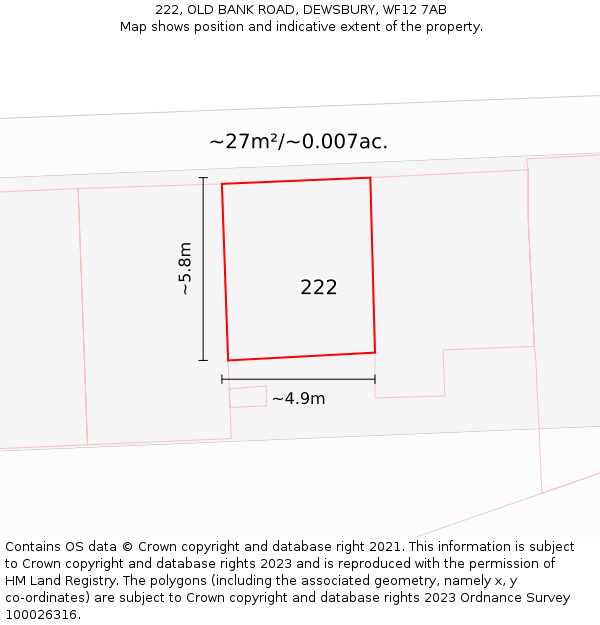 222, OLD BANK ROAD, DEWSBURY, WF12 7AB: Plot and title map