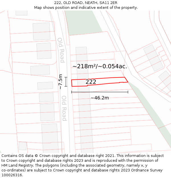 222, OLD ROAD, NEATH, SA11 2ER: Plot and title map