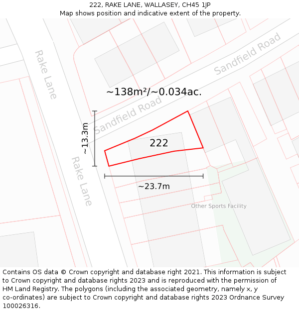 222, RAKE LANE, WALLASEY, CH45 1JP: Plot and title map