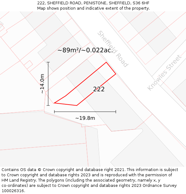 222, SHEFFIELD ROAD, PENISTONE, SHEFFIELD, S36 6HF: Plot and title map