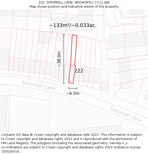 222, SMORRALL LANE, BEDWORTH, CV12 0JW: Plot and title map
