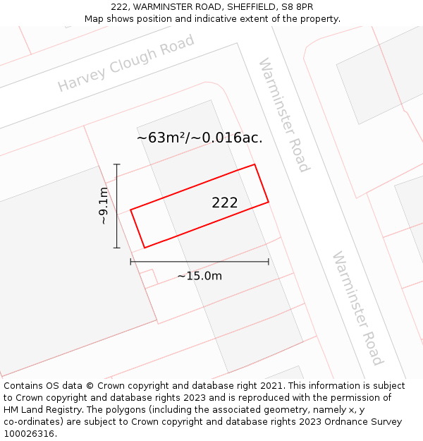 222, WARMINSTER ROAD, SHEFFIELD, S8 8PR: Plot and title map