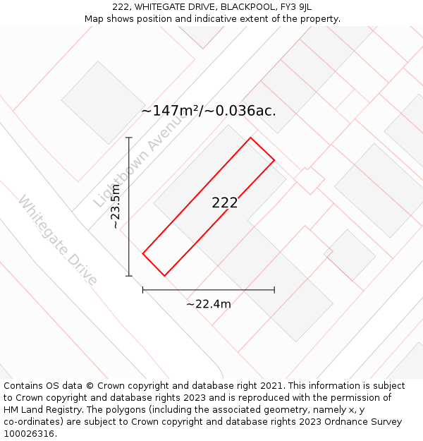 222, WHITEGATE DRIVE, BLACKPOOL, FY3 9JL: Plot and title map
