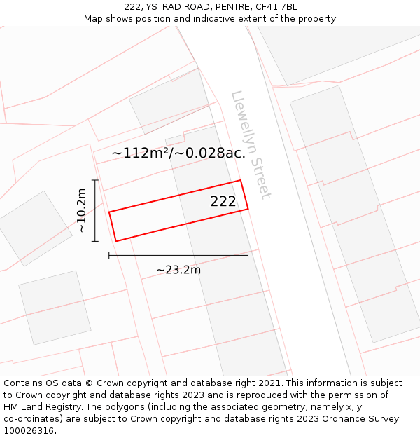 222, YSTRAD ROAD, PENTRE, CF41 7BL: Plot and title map