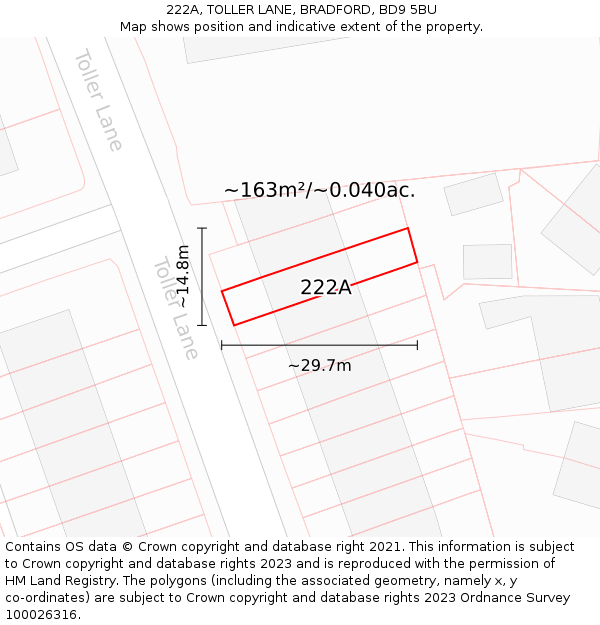 222A, TOLLER LANE, BRADFORD, BD9 5BU: Plot and title map