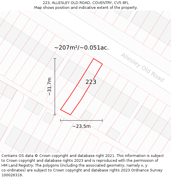 223, ALLESLEY OLD ROAD, COVENTRY, CV5 8FL: Plot and title map