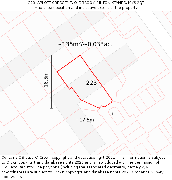 223, ARLOTT CRESCENT, OLDBROOK, MILTON KEYNES, MK6 2QT: Plot and title map