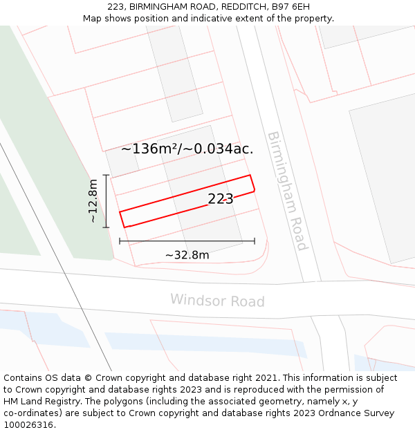 223, BIRMINGHAM ROAD, REDDITCH, B97 6EH: Plot and title map
