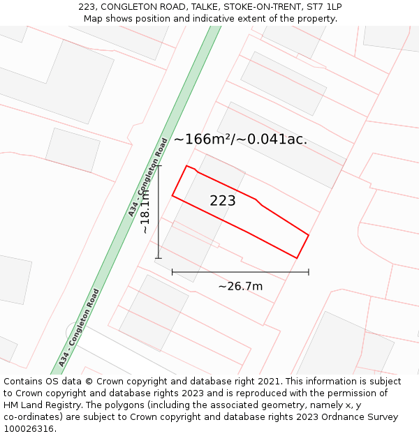 223, CONGLETON ROAD, TALKE, STOKE-ON-TRENT, ST7 1LP: Plot and title map