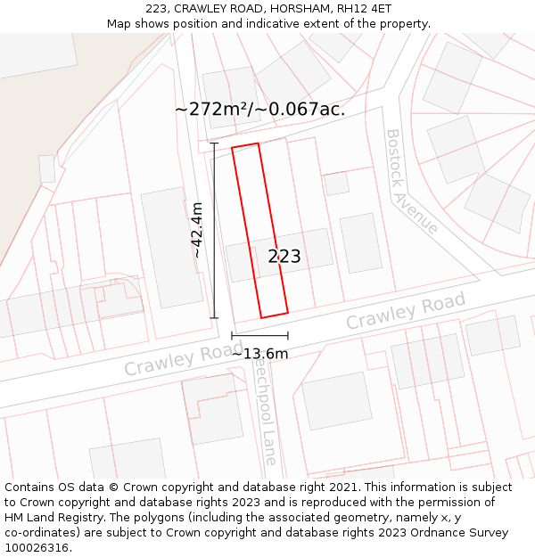 223, CRAWLEY ROAD, HORSHAM, RH12 4ET: Plot and title map