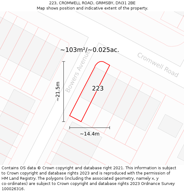 223, CROMWELL ROAD, GRIMSBY, DN31 2BE: Plot and title map