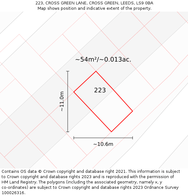 223, CROSS GREEN LANE, CROSS GREEN, LEEDS, LS9 0BA: Plot and title map