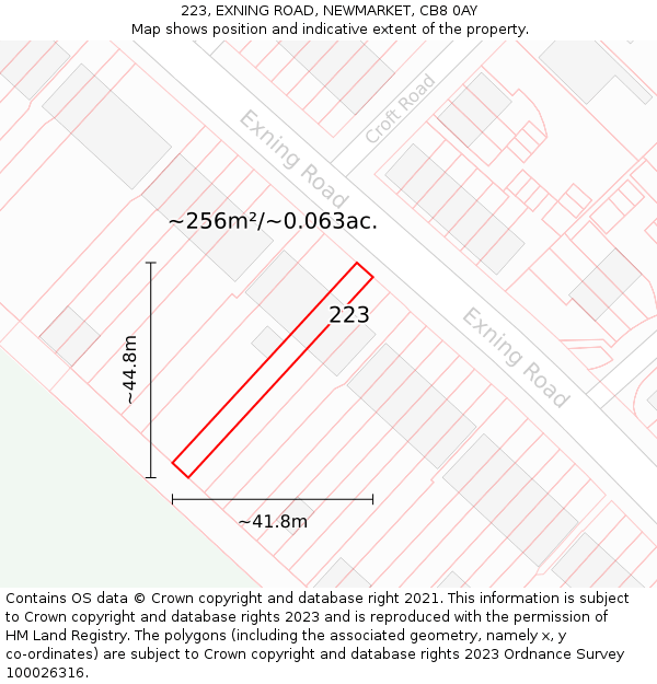 223, EXNING ROAD, NEWMARKET, CB8 0AY: Plot and title map