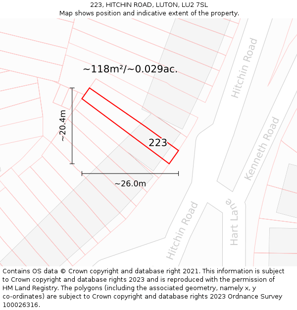 223, HITCHIN ROAD, LUTON, LU2 7SL: Plot and title map