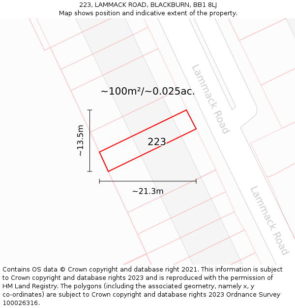 223, LAMMACK ROAD, BLACKBURN, BB1 8LJ: Plot and title map