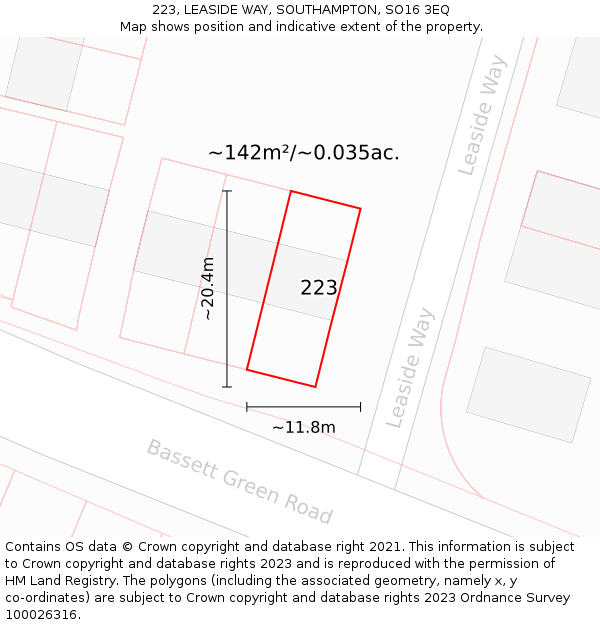 223, LEASIDE WAY, SOUTHAMPTON, SO16 3EQ: Plot and title map
