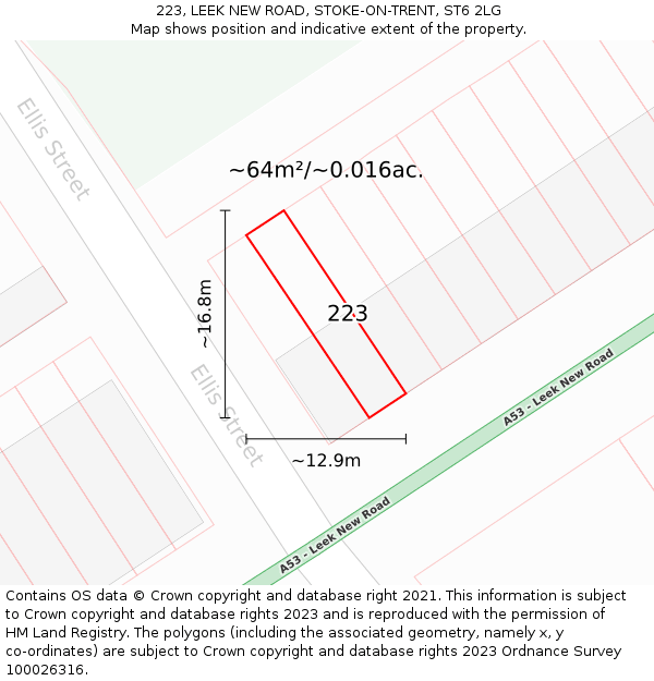 223, LEEK NEW ROAD, STOKE-ON-TRENT, ST6 2LG: Plot and title map