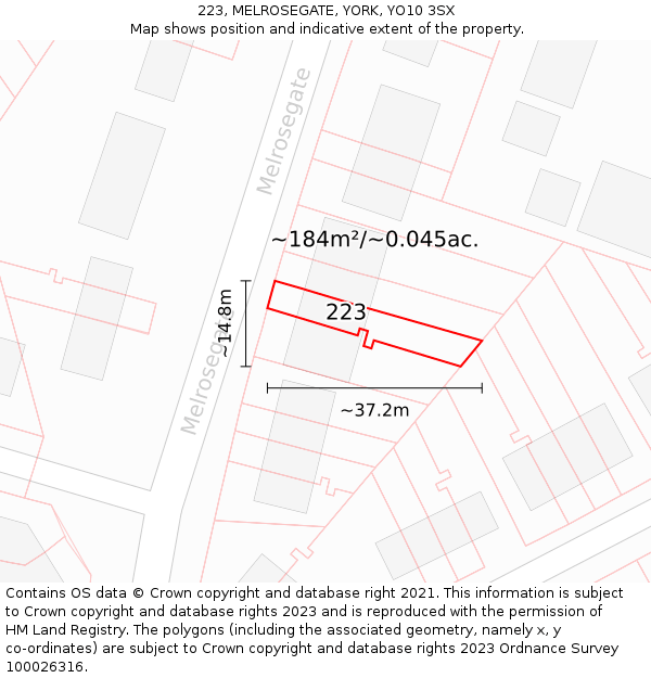 223, MELROSEGATE, YORK, YO10 3SX: Plot and title map