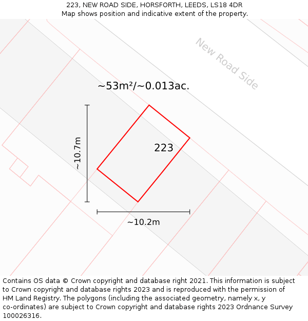223, NEW ROAD SIDE, HORSFORTH, LEEDS, LS18 4DR: Plot and title map