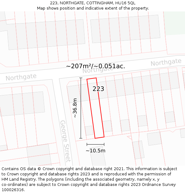 223, NORTHGATE, COTTINGHAM, HU16 5QL: Plot and title map
