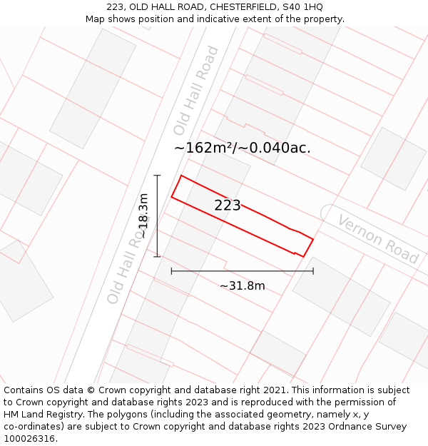 223, OLD HALL ROAD, CHESTERFIELD, S40 1HQ: Plot and title map