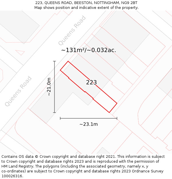 223, QUEENS ROAD, BEESTON, NOTTINGHAM, NG9 2BT: Plot and title map
