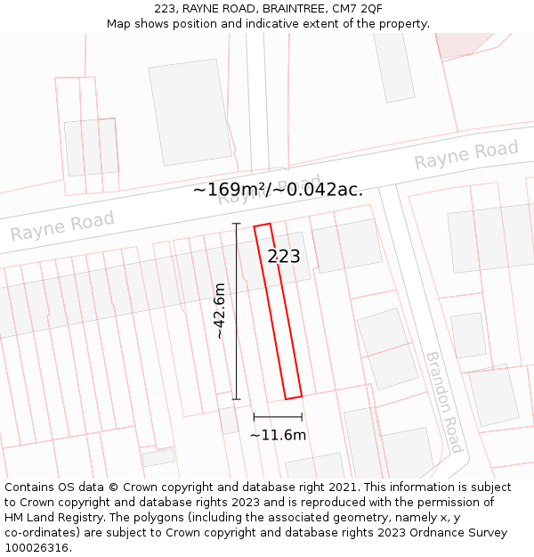 223, RAYNE ROAD, BRAINTREE, CM7 2QF: Plot and title map
