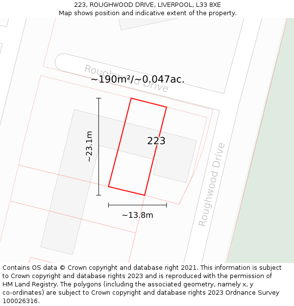 223, ROUGHWOOD DRIVE, LIVERPOOL, L33 8XE: Plot and title map