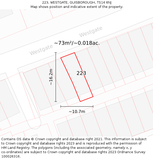 223, WESTGATE, GUISBOROUGH, TS14 6NJ: Plot and title map