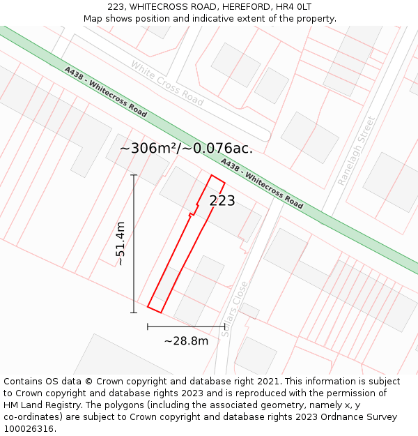 223, WHITECROSS ROAD, HEREFORD, HR4 0LT: Plot and title map