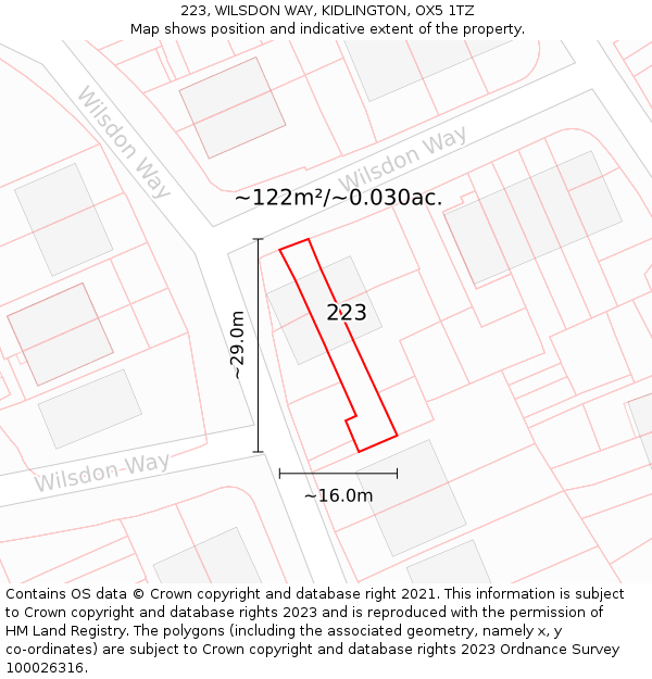 223, WILSDON WAY, KIDLINGTON, OX5 1TZ: Plot and title map