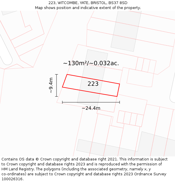 223, WITCOMBE, YATE, BRISTOL, BS37 8SD: Plot and title map