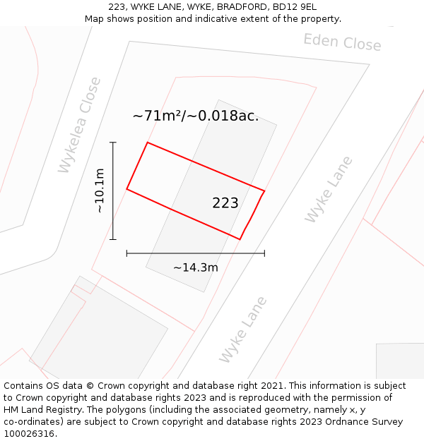 223, WYKE LANE, WYKE, BRADFORD, BD12 9EL: Plot and title map