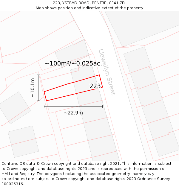223, YSTRAD ROAD, PENTRE, CF41 7BL: Plot and title map