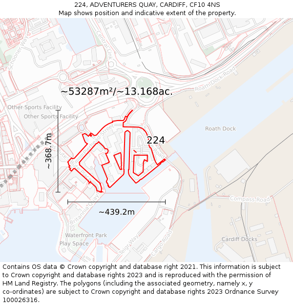 224, ADVENTURERS QUAY, CARDIFF, CF10 4NS: Plot and title map