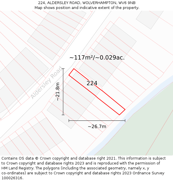 224, ALDERSLEY ROAD, WOLVERHAMPTON, WV6 9NB: Plot and title map