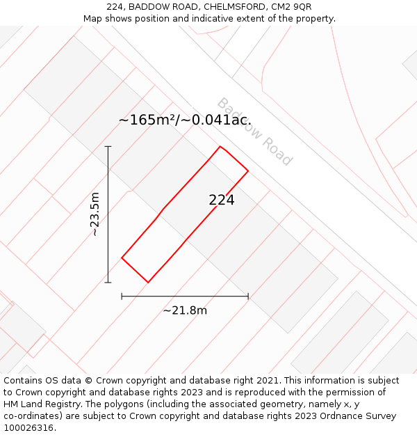 224, BADDOW ROAD, CHELMSFORD, CM2 9QR: Plot and title map