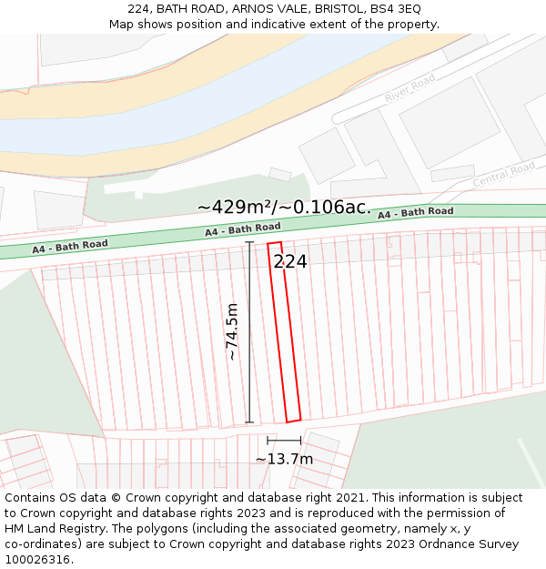 224, BATH ROAD, ARNOS VALE, BRISTOL, BS4 3EQ: Plot and title map