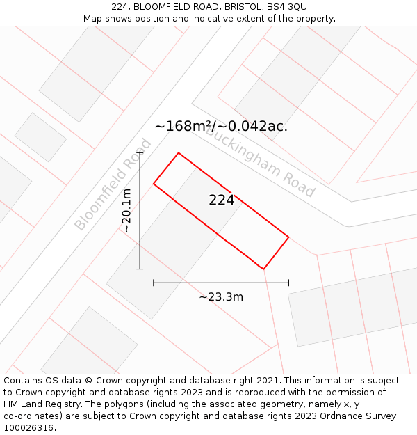 224, BLOOMFIELD ROAD, BRISTOL, BS4 3QU: Plot and title map