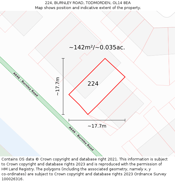 224, BURNLEY ROAD, TODMORDEN, OL14 8EA: Plot and title map