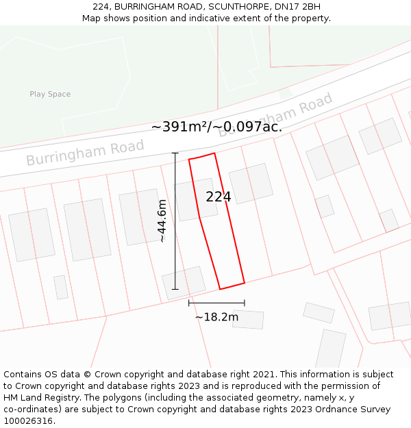 224, BURRINGHAM ROAD, SCUNTHORPE, DN17 2BH: Plot and title map