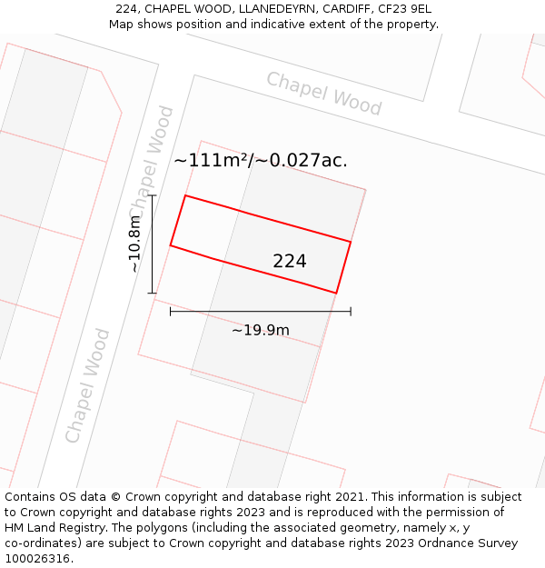 224, CHAPEL WOOD, LLANEDEYRN, CARDIFF, CF23 9EL: Plot and title map