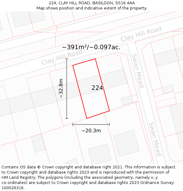 224, CLAY HILL ROAD, BASILDON, SS16 4AA: Plot and title map